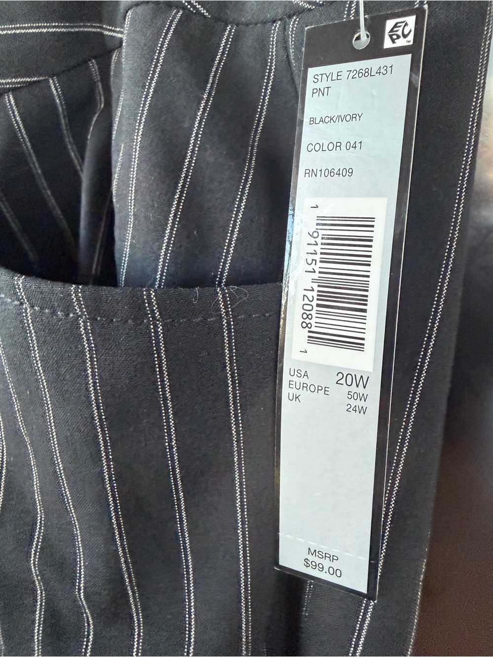NWT Tahari Arthur S. Levine Black Pinstripe Trousers Dress Pants 20W - Picture 8 of 15